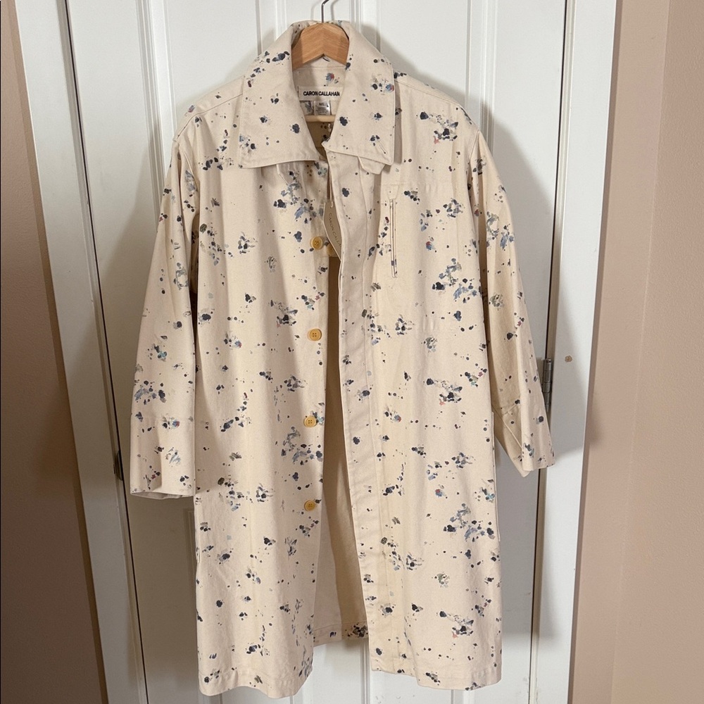 Caron Callahan Cream and Navy Patterned Trench Coat - Picture 2 of 8
